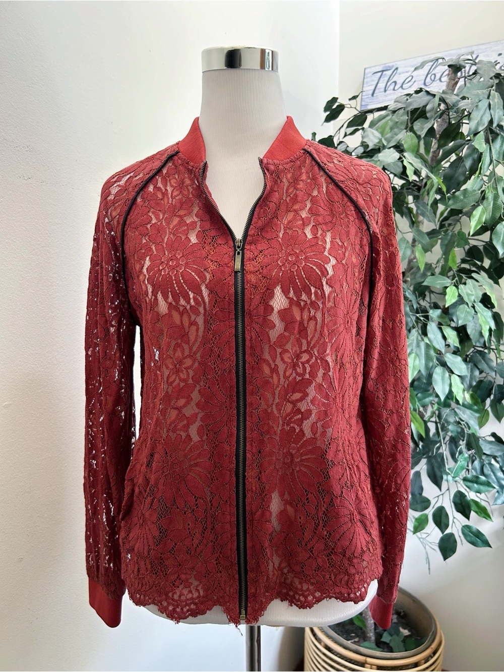 Fair Child Rusty Orange Lace Zip Up Iacket